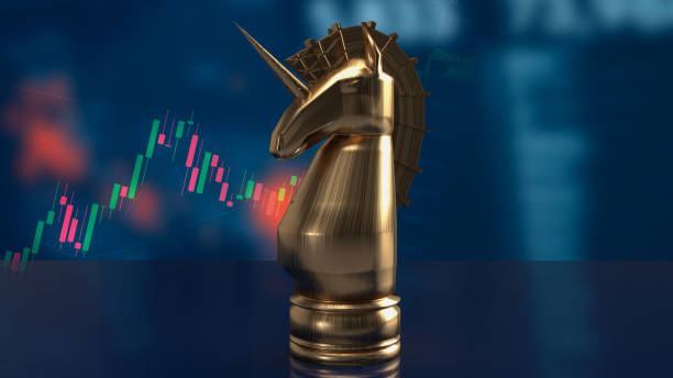 The gold  unicorn chess and business chart for start up concept 3d rendering gold  unicorn chess and business chart for start up concept 3d rendering startups stock pictures, royalty-free photos & images